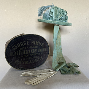 Girl's Hatbox, Hat & Gloves 1865/70s